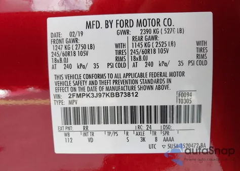 2019 Ford Edge Sel from USA, damaged, VIN 2FMPK3J97KBB73812